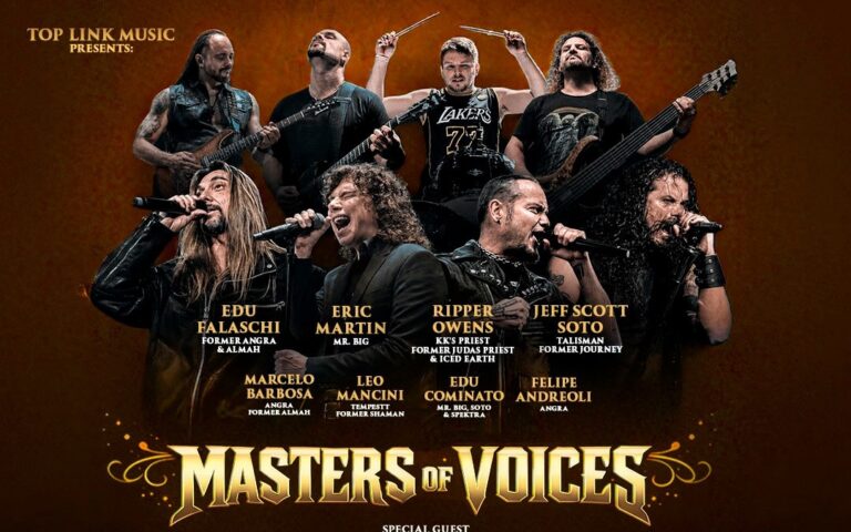Eric Martin, Edu Falaschi, Tim Ripper Owens e Jeff Scott Soto em material promocional da turnê Masters of Voices 2026.