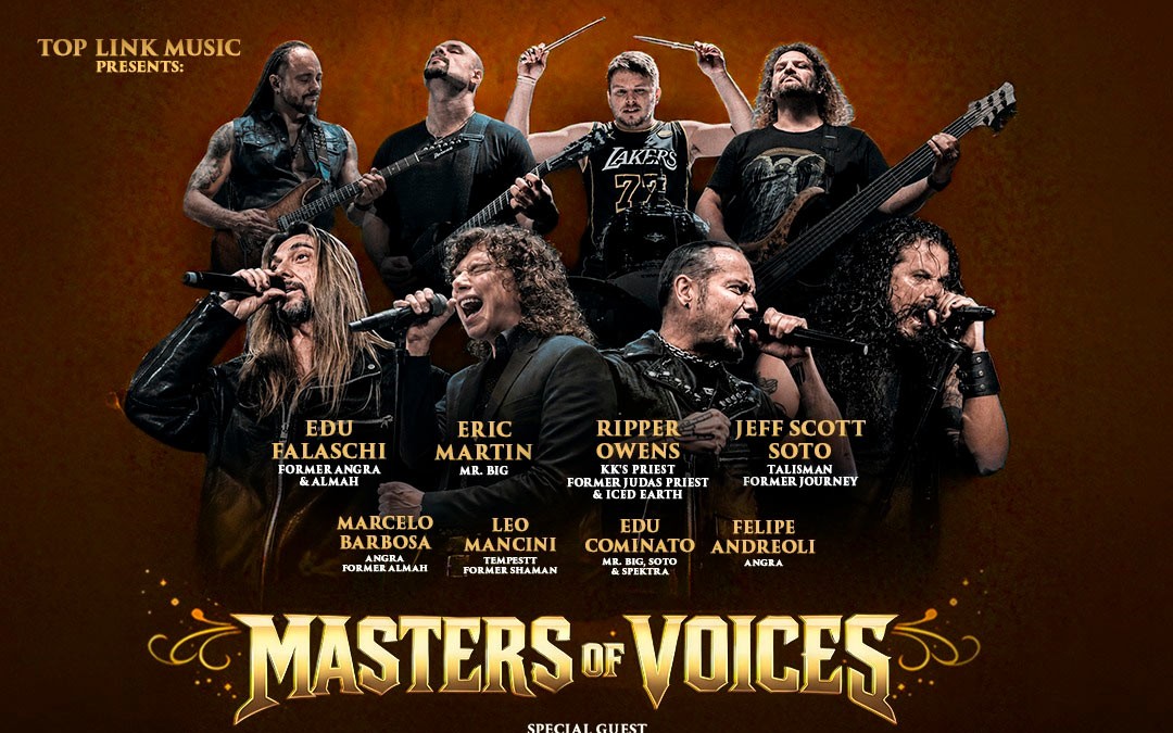 Eric Martin, Edu Falaschi, Tim Ripper Owens e Jeff Scott Soto em material promocional da turnê Masters of Voices 2026.