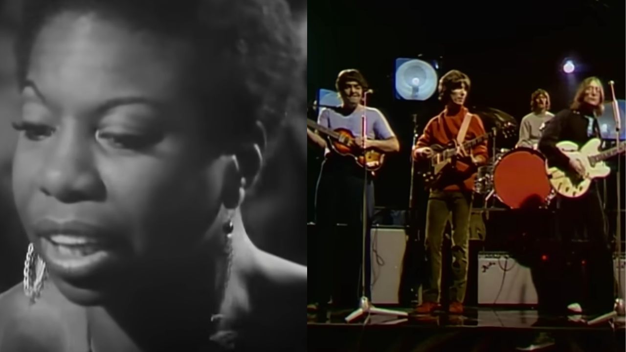 Os Beatles durante sessão de fotos em 1966, período citado nas declarações de Nina Simone sobre o sucesso da banda.