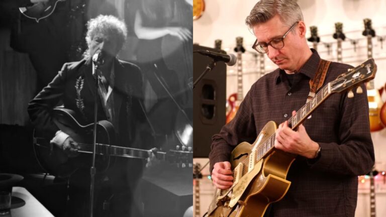 Bob Dylan se apresenta ao vivo durante a Long Hot Summer Tour 2026 com o guitarrista Joel Paterson em sua nova formação de banda.