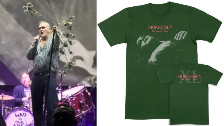 Camiseta oficial de Morrissey inspirada na capa de Meat Is Murder, com o nome do cantor substituindo o logotipo do The Smiths.