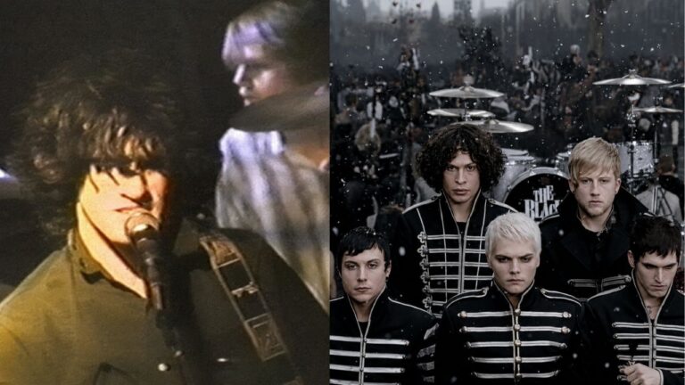 Banda de emo durante apresentação ao vivo representando a estética e a sonoridade características do gênero.