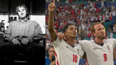 Jude Bellingham e Harry Kane comemoram a classificação da Inglaterra para a semifinal da Copa do Mundo de 2026 diante da torcida inglesa.