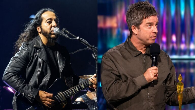 Daron Malakian, do System Of A Down, e Noel Gallagher, do Oasis, em montagem que ilustra a rivalidade entre as bandas.