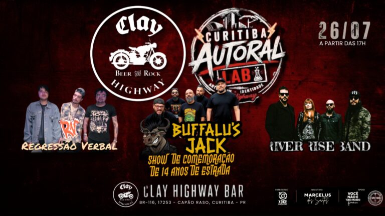 Integrantes das bandas Regressão Verbal, Buffalu's Jack e River Rise Band participam da edição do Curitiba Autoral Lab no Clay Highway Bar, em Curitiba.