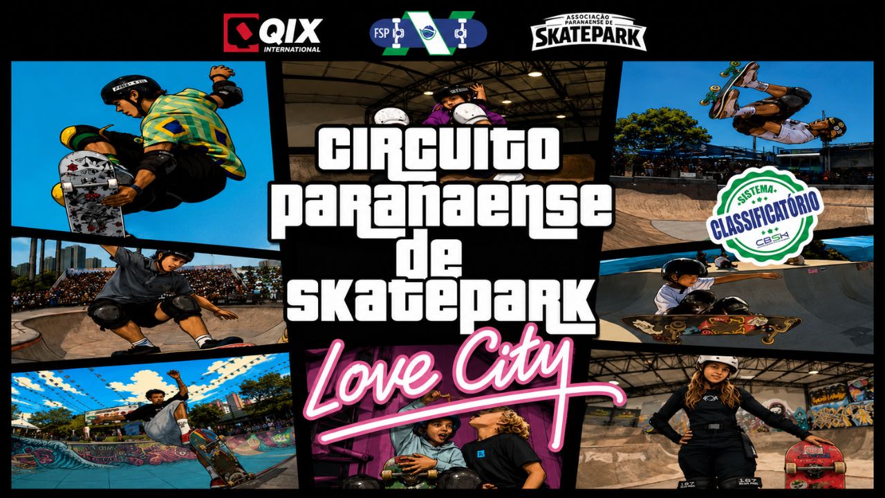Curitiba recebe a 2ª etapa do Circuito Paranaense de Skate Park no dia 26 de julho, reunindo atletas de todo o estado na pista da Love City.