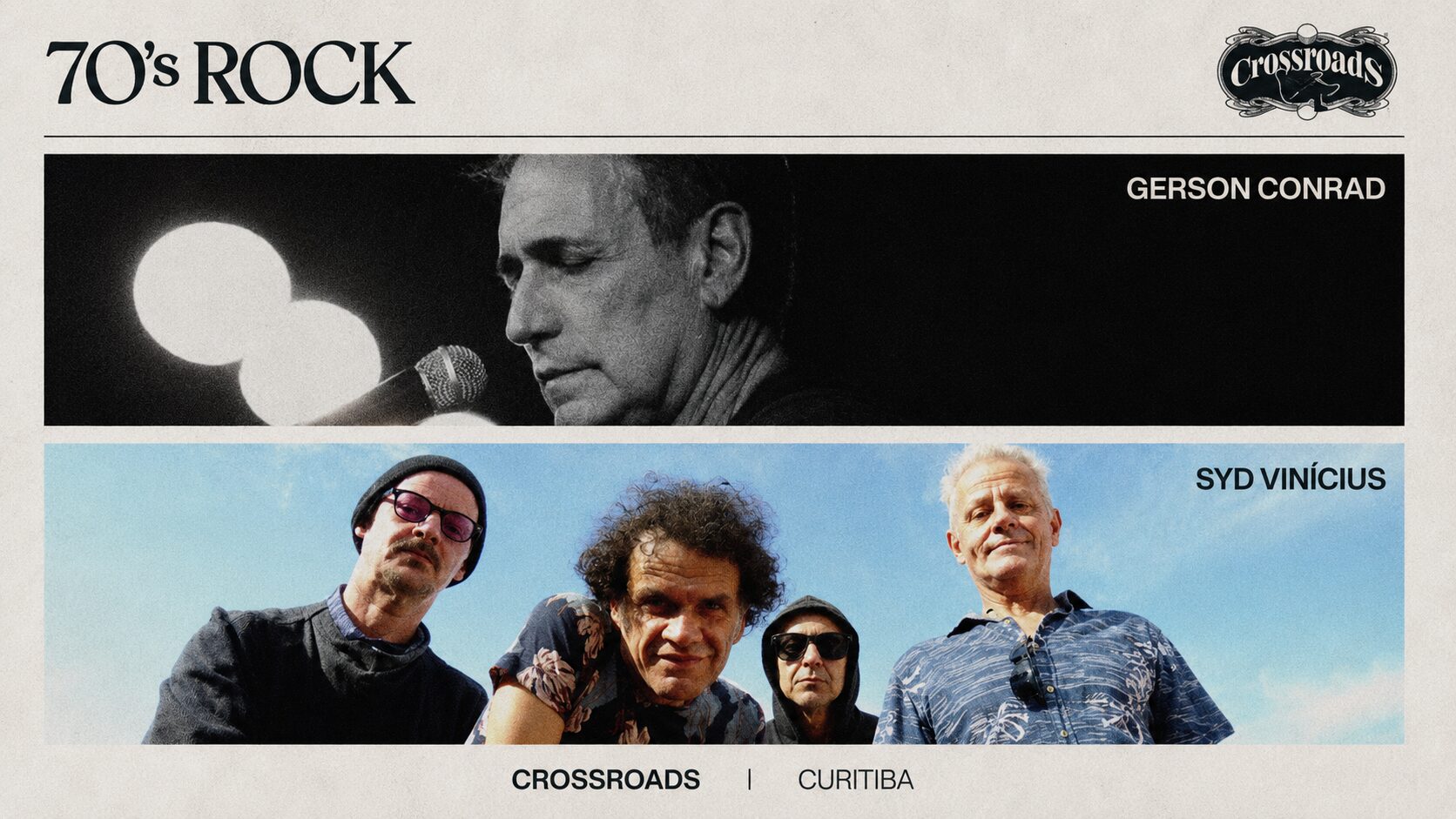 Gerson Conrad se apresenta no Crossroads, em Curitiba, durante a edição 70's Rock, dedicada aos clássicos da década de 1970.