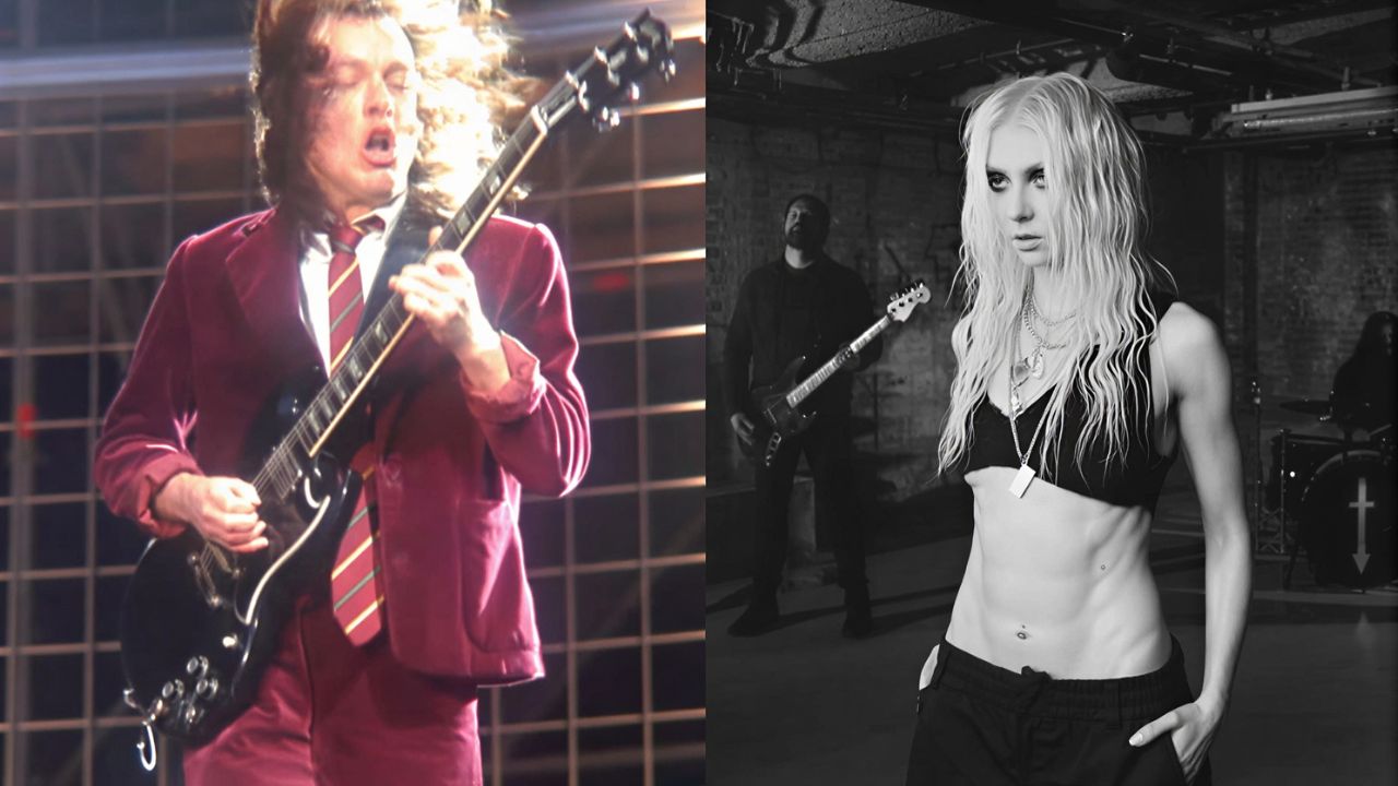 Taylor Momsen, vocalista do The Pretty Reckless, durante apresentação da banda que abre a turnê Power Up do AC/DC.